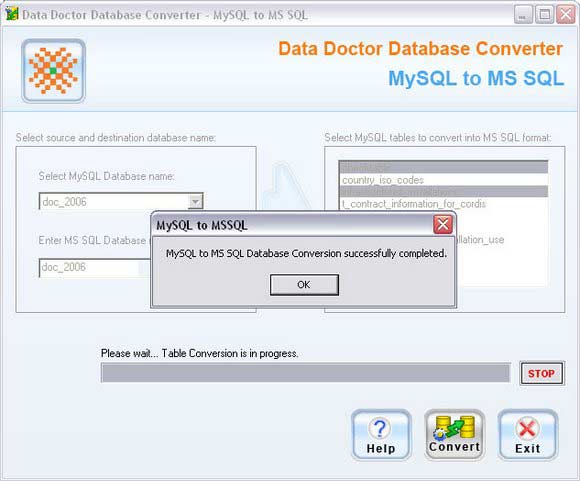 Screenshot of MySQL to MSSQL Database Conversion