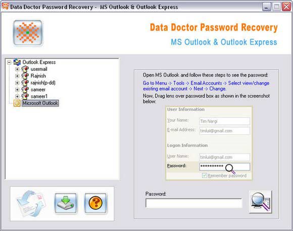 Screenshot of Recover Outlook Password