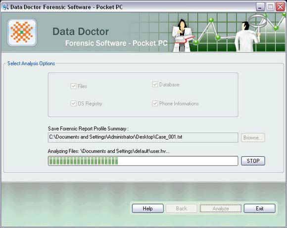 Screenshot of Pocket PC Investigative Software