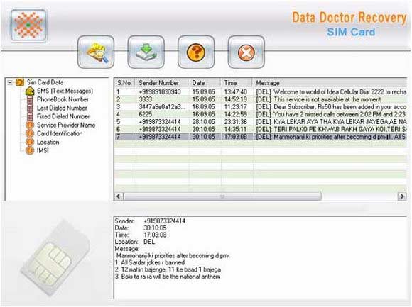 Screenshot of SIM Card Data Restoration Software