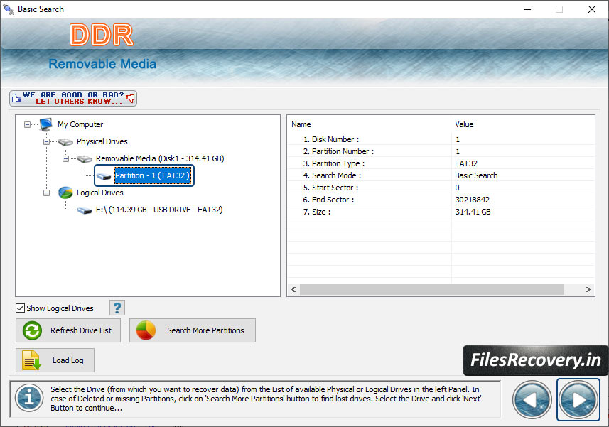 Select Removable Media and Partition